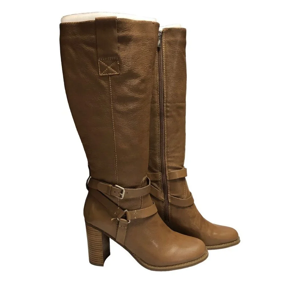 BANDOLINO BD AISEL WOMENS MED TAUPE LEATHER  TALL‎ BOOTS SIZE 10 MNIB